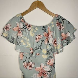 LaClef Off Shoulder Floral Maternity Dress with Double Ruffle Women Size: Small